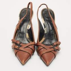 Pre Owned Burberry Brown Leather And Novacheck Buckle Slingback Sandals Size 39