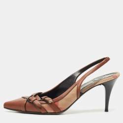 Pre Owned Burberry Brown Leather And Novacheck Buckle Slingback Sandals Size 39