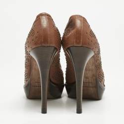 Burberry Brown Leather Studded Platform Pumps Size 38