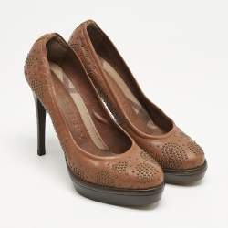Burberry Brown Leather Studded Platform Pumps Size 38