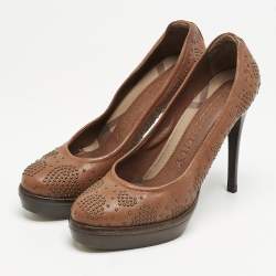 Burberry Brown Leather Studded Platform Pumps Size 38