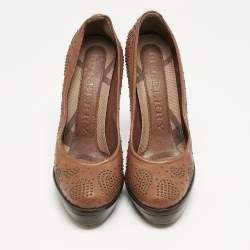 Burberry Brown Leather Studded Platform Pumps Size 38