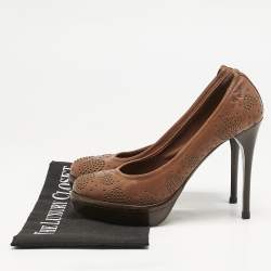 Burberry Brown Leather Studded Platform Pumps Size 38