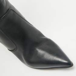 Burberry Black Leather Buckle Pointed Toe Knee Length Boots Size 38