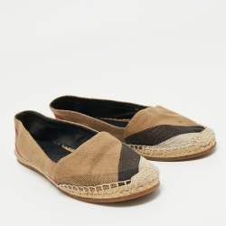 Burberry Brown/Beige House Check Canvas Espadrille Flats Size 37