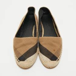 Burberry Brown/Beige House Check Canvas Espadrille Flats Size 37