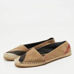 Burberry Brown/Beige House Check Canvas Espadrille Flats Size 37