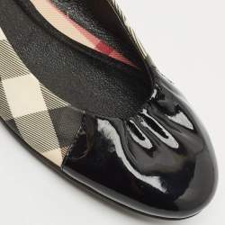 Pre Owned Burberry Black Patent Leather And Nova Check Canvas Scrunch Ballet Flats Size 38