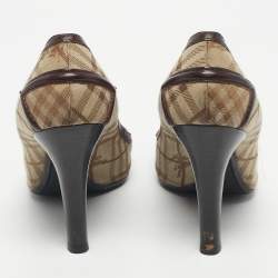 Pre Owned Burberry Beige/Brown Canvas and Leather Loafer Pumps Size 39.5