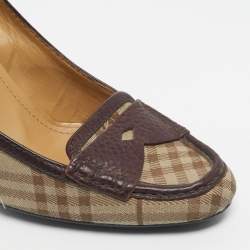 Pre Owned Burberry Beige/Brown Canvas and Leather Loafer Pumps Size 39.5