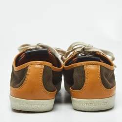 Pre Owned Burberry Orange Check Canvas and Leather Harrowby Sneakers Size 38