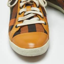 Pre Owned Burberry Orange Check Canvas and Leather Harrowby Sneakers Size 38