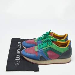 Pre Owned Burberry Multicolor Leather And Mesh Lace Up Sneakers Size 39