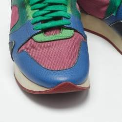 Pre Owned Burberry Multicolor Leather And Mesh Lace Up Sneakers Size 39