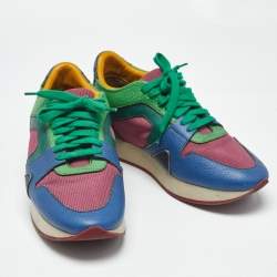 Pre Owned Burberry Multicolor Leather And Mesh Lace Up Sneakers Size 39