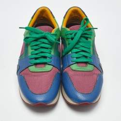 Pre Owned Burberry Multicolor Leather And Mesh Lace Up Sneakers Size 39