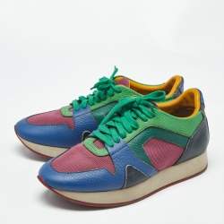 Pre Owned Burberry Multicolor Leather And Mesh Lace Up Sneakers Size 39