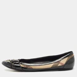 Pre Owned Burberry Black/Beige Nova Check PVC and Patent Leather Buckle Ballet Flats Size 41