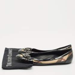 Pre Owned Burberry Black/Beige Nova Check PVC and Patent Leather Buckle Ballet Flats Size 41