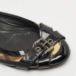 Pre Owned Burberry Black/Beige Nova Check PVC and Patent Leather Buckle Ballet Flats Size 41