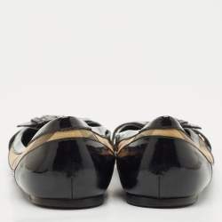 Pre Owned Burberry Black/Beige Nova Check PVC and Patent Leather Buckle Ballet Flats Size 41