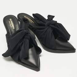 Pre Owned Burberry Black Jersey and Leather Tillington Mules Size 37