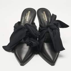 Pre Owned Burberry Black Jersey and Leather Tillington Mules Size 37