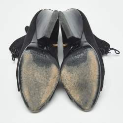 Pre Owned Burberry Black Suede Peep Toe Lace Up Booties Size 39