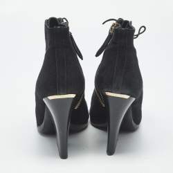 Pre Owned Burberry Black Suede Peep Toe Lace Up Booties Size 39