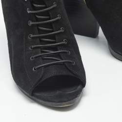 Pre Owned Burberry Black Suede Peep Toe Lace Up Booties Size 39