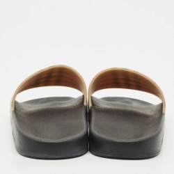 Pre Owned Burberry Beige/Black House Check Rubber Furley Flat Slides Size 38