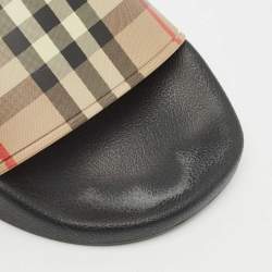 Pre Owned Burberry Beige/Black House Check Rubber Furley Flat Slides Size 38