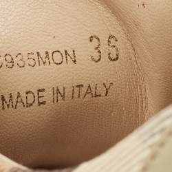 Pre Owned Burberry Beige/Rose Gold House Check Canvas and Suede Salmond Sequins Low Top Sneakers Size 36