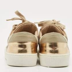 Pre Owned Burberry Beige/Rose Gold House Check Canvas and Suede Salmond Sequins Low Top Sneakers Size 36