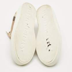 Pre Owned Burberry Beige/Rose Gold House Check Canvas and Suede Salmond Sequins Low Top Sneakers Size 36