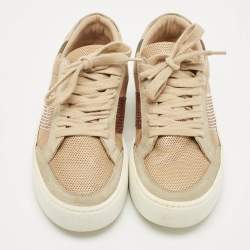 Pre Owned Burberry Beige/Rose Gold House Check Canvas and Suede Salmond Sequins Low Top Sneakers Size 36