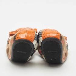 Pre Owned Burberry Brown/Yellow Leather and Nova Check Canvas Scrunch Ballet Flats Size 36.5