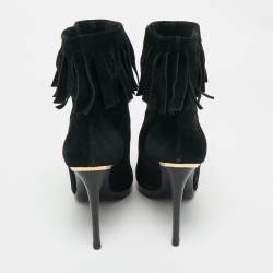 Pre Owned Burberry Black Suede  Fringe Ankle Length Boots Size 37.5