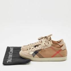 Pre Owned Burberry Beige Nova Check Canvas and Leather Low Top Sneakers Size 36