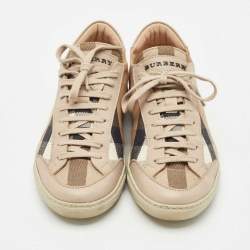 Pre Owned Burberry Beige Nova Check Canvas and Leather Low Top Sneakers Size 36