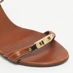 Pre Owned Burberry Brown/Beige House Check Canvas And Leather Ankle Strap Sandals Size 40