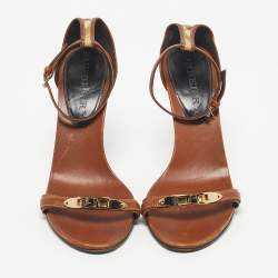 Pre Owned Burberry Brown/Beige House Check Canvas And Leather Ankle Strap Sandals Size 40