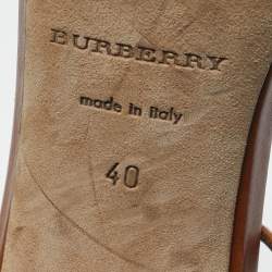 Pre Owned Burberry Brown/Beige House Check Canvas And Leather Ankle Strap Sandals Size 40