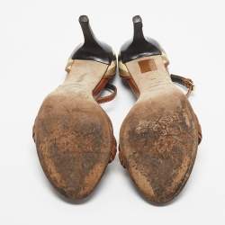 Pre Owned Burberry Brown/Beige House Check Canvas And Leather Ankle Strap Sandals Size 40