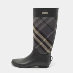 Pre Owned Burberry Multicolor Canvas and Rubber Clemence Rain Boots Size 39