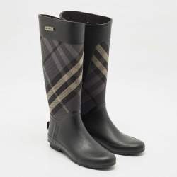 Pre Owned Burberry Multicolor Canvas and Rubber Clemence Rain Boots Size 39