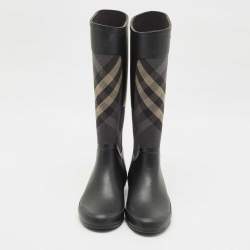 Pre Owned Burberry Multicolor Canvas and Rubber Clemence Rain Boots Size 39