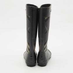 Pre Owned Burberry Multicolor Canvas and Rubber Clemence Rain Boots Size 39