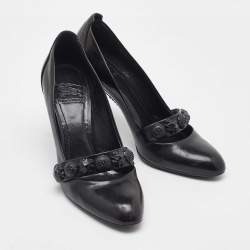 Pre Owned Burberry Black Leather Embellished Mary Jane Pumps Size 38