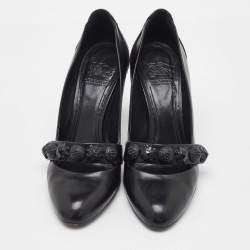 Pre Owned Burberry Black Leather Embellished Mary Jane Pumps Size 38
